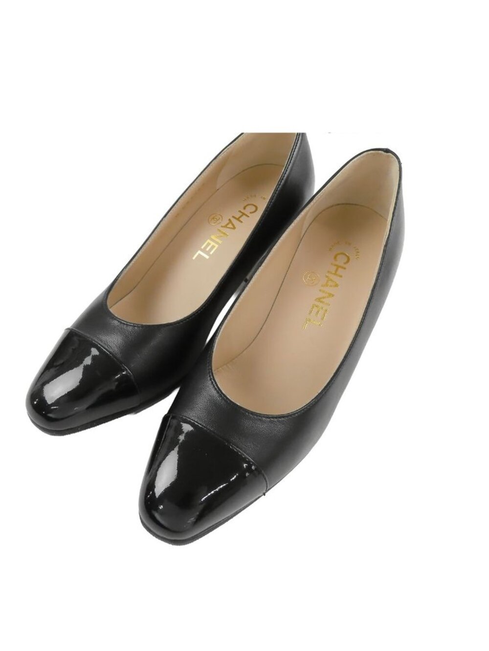 Chanel Pumps Black Leather Patent CC Logo Heels